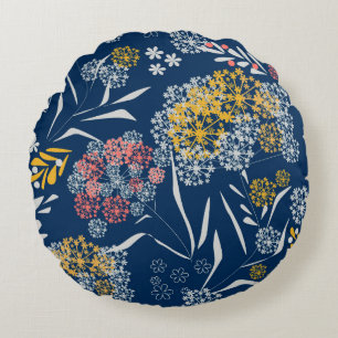 Naadloze kleine bloemen floreel patroon navy vi rond kussen