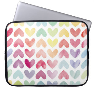 Naadloze kleurrijke waterverf beschilderd hartenpa laptop sleeve