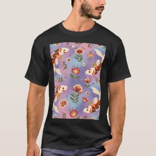 Naadloze Koi Karper Patroon in Volks Kunststijl - T-shirt
