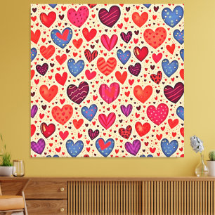 Naadloze Liefde Hart Patroon Kunst Canvas Afdruk