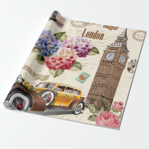 Naadloze Londense  achtergrond met retrocar, Cadeaupapier