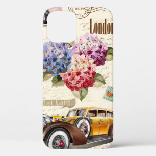 Naadloze Londense achtergrond met retrocar, iPhone 12 Hoesje