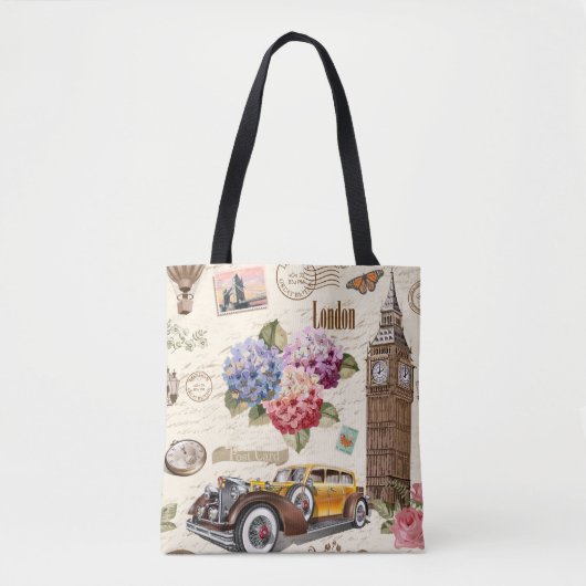 Naadloze Londense achtergrond met retrocar, Draagtas (Voorkant)