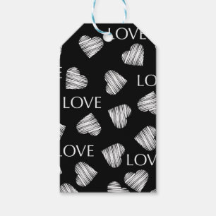 Naadloze LOVE Valentijnsdag zwarte donkerwitte scr Cadeaulabel