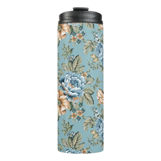 Naadloze, mooie waterverf botanische bloem met thermosbeker (Voorkant)