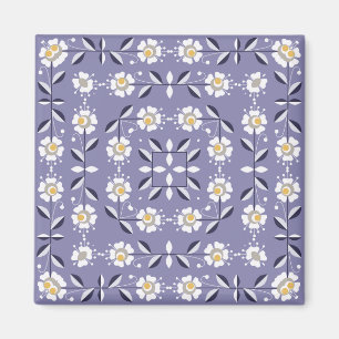 Naadloze ornamentaal violet witte bloemen pastel b magneet