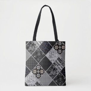 Naadloze patchwork monochroom zwart grijs witte vl draagtas