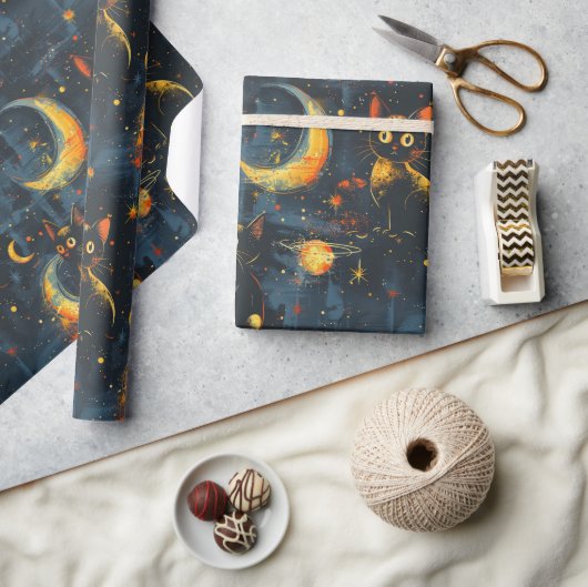 Naadloze patronen met een ruimtethema. Kat astrona Cadeaupapier (Crafts)