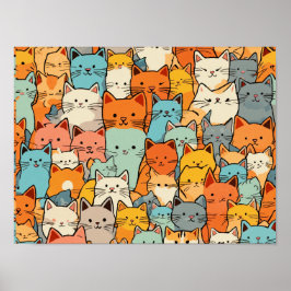 Naadloze Patroon Schattigee Kawaii Cats Poster