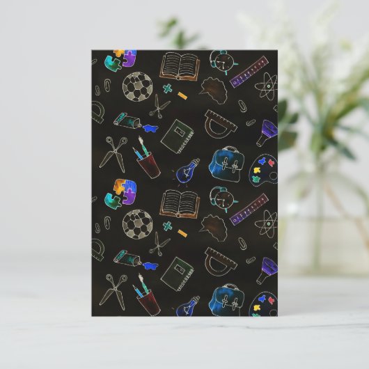 Naadloze patroon schoolbenodigdheden, school bedankkaart (Staand voorkant)