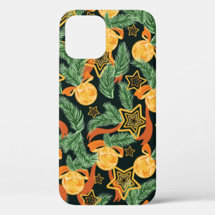 naadloze patroonachtergrond met pinebladeren, ster iPhone 12 hoesje