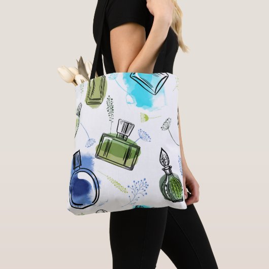 Naadloze patroonfles en waterverf tekst draagtas (Dichtbij)