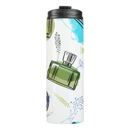 Naadloze patroonfles en waterverf tekst thermosbeker (Voorkant)