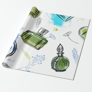 Naadloze patroonflesjes en waterverf tekst cadeaupapier