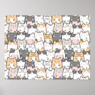 Naadloze patroonklinkers in Kawaii Poster