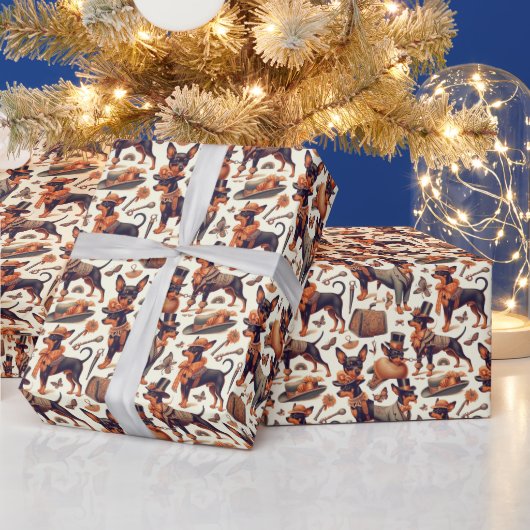  naadloze pinscher cadeaupapier (Feestdagen)