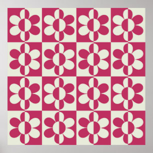 Naadloze retro groovy design met  daisy fl poster