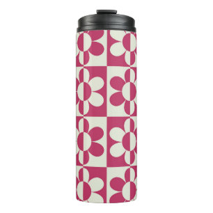 Naadloze retro groovy design met  daisy fl thermosbeker
