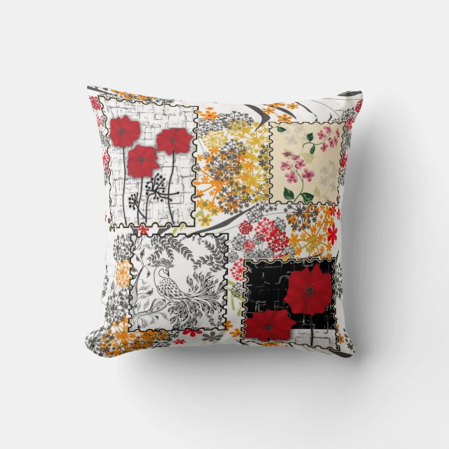 Naadloze retro  patchwork-papavers kussen (Voorkant)