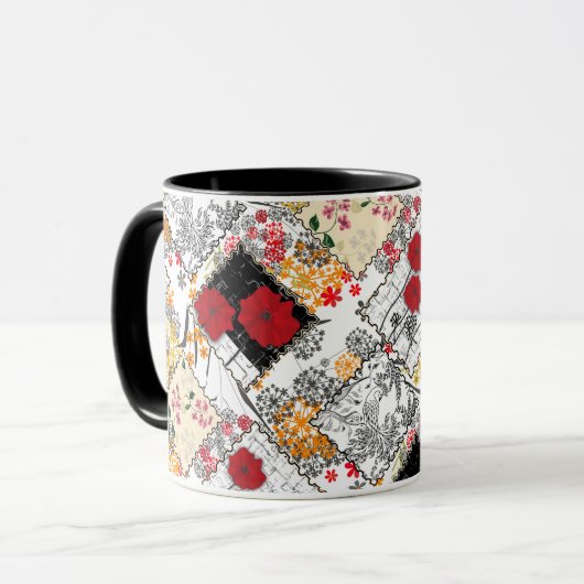 Naadloze retro  patchwork-papavers mok (Voorkant links)