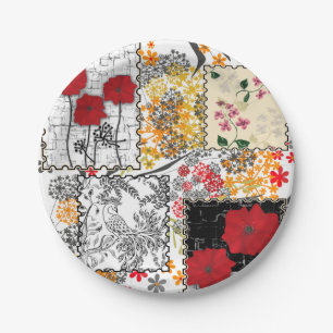 Naadloze retro patchwork-papavers papieren bordje
