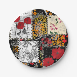 Naadloze retro  patchwork-papavers papieren bordje