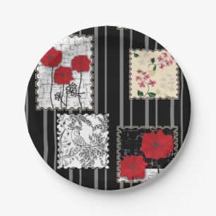 Naadloze retro patchwork-papavers papieren bordje