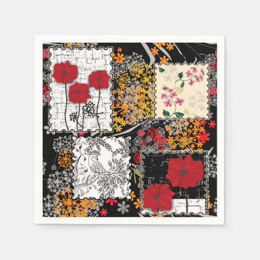Naadloze retro  patchwork-papavers servet (Voorkant)