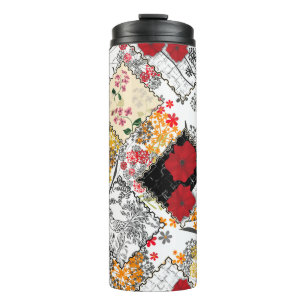 Naadloze retro patchwork-patches thermosbeker