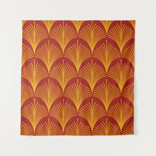 Naadloze rode en gouden vintage art deco pauw vis wandkleed