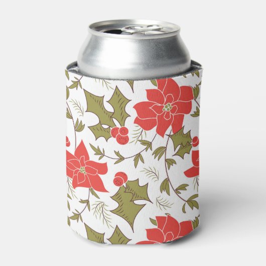Naadloze rode kerstpunsettia groene euon blikjeskoeler (Blikje Voorkant)