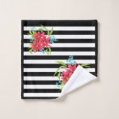 Naadloze roze bloemen floraal zwart wit gestreept  bad handdoek (Wasdoekje)