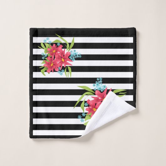 Naadloze roze bloemen floraal zwart wit gestreept  bad handdoek (Wasdoekje)