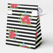 Naadloze roze bloemen floraal zwart wit gestreept bedankdoosjes (Achterkant)