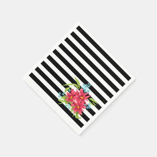 Naadloze roze bloemen floraal zwart wit gestreept servet (Hoek)