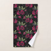 Naadloze roze bloemen groene bladeren met een sche bad handdoek (Handdoek)