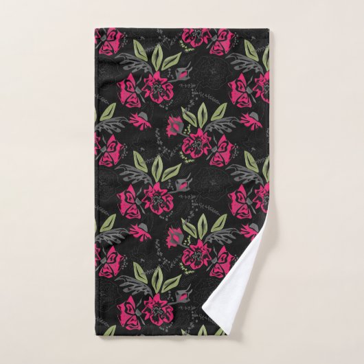 Naadloze roze bloemen groene bladeren met een sche bad handdoek (Handdoek)