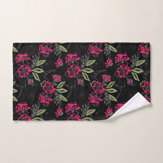 Naadloze roze bloemen groene bladeren met een sche bad handdoek (Handdoek)