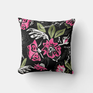 Naadloze roze bloemen groene bladeren met een sche kussen