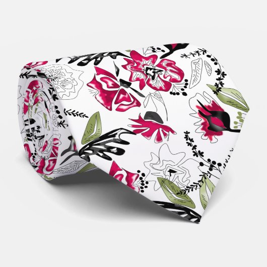 Naadloze roze bloemen groene bladeren met een sche stropdas (Opgerold)