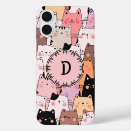 Naadloze Roze Katten Illustratie Monogram iPhone 16 Plus Hoesje