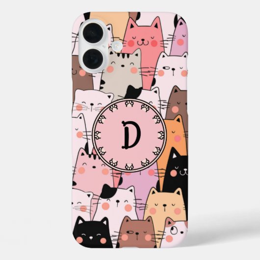 Naadloze Roze Katten Illustratie Monogram Case-Mate iPhone Case (Achterkant)