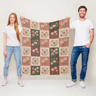 Naadloze Rustieke Bloemige Patchwork Fleece Deken