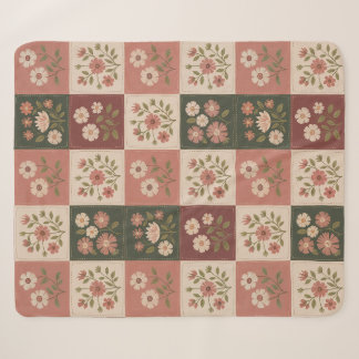 Naadloze Rustieke Bloemige Patchwork Sherpa Deken