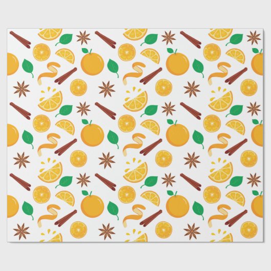Naadloze Sinaasappels en Cinnamon Autumn Thanksgiv Cadeaupapier (Vlak)