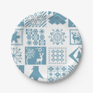 Naadloze sneeuwvlokken voor kerstwinterfeestjes papieren bordje