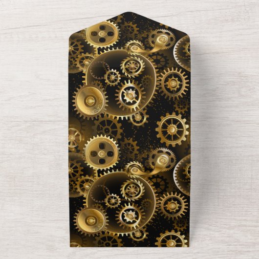 Naadloze Steampunk Brass Gears All In One Uitnodiging (Buitenkant)