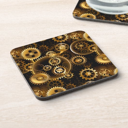 Naadloze Steampunk Brass Gears Bier Onderzetter (Linkerzijde)