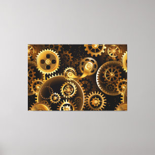 Naadloze Steampunk Brass Gears Canvas Afdruk