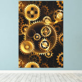 Naadloze Steampunk Brass Gears Canvas Afdruk (Insitu (Houten vloer))